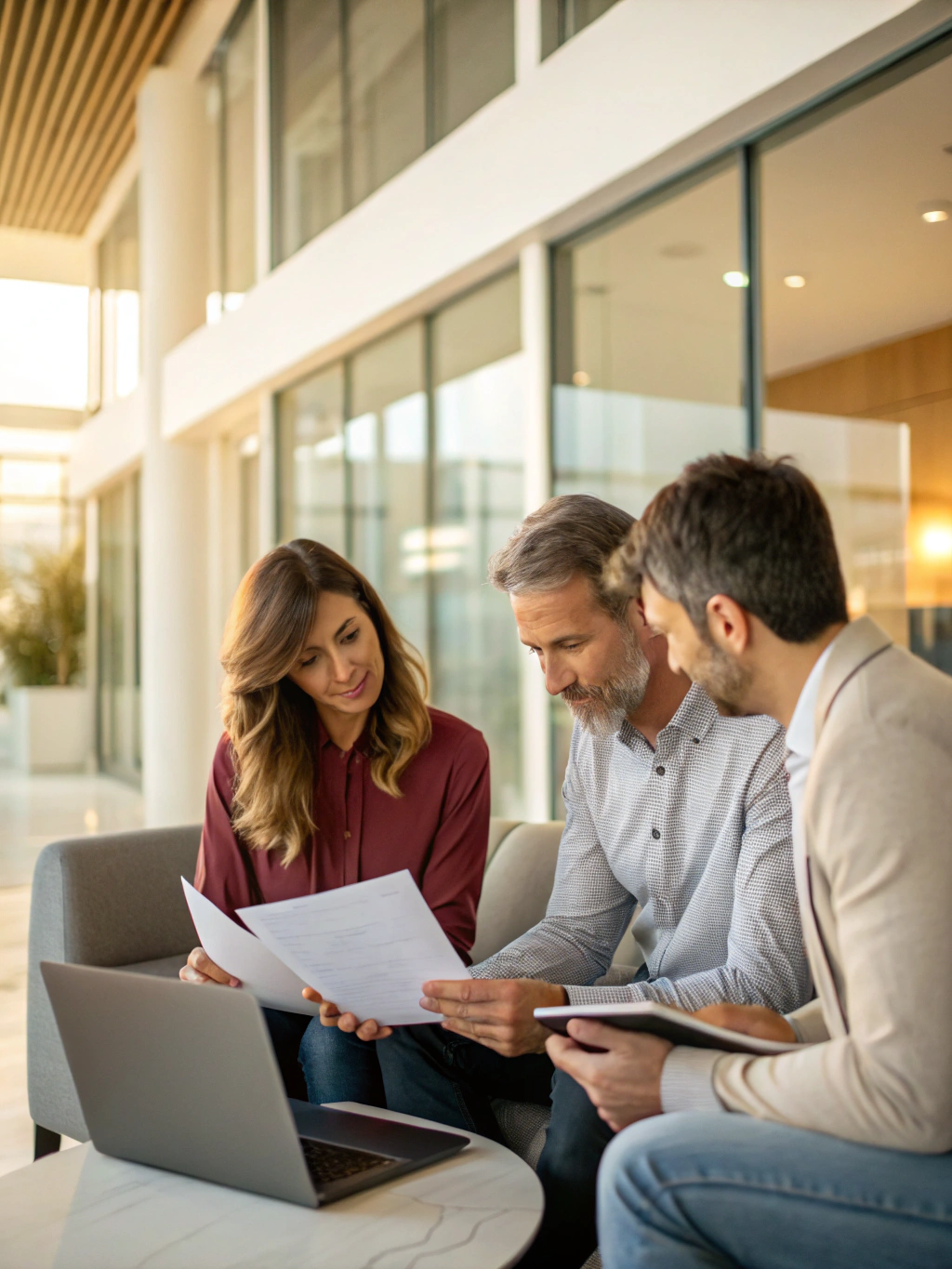 Financial consultant in a calm, collaborative review session